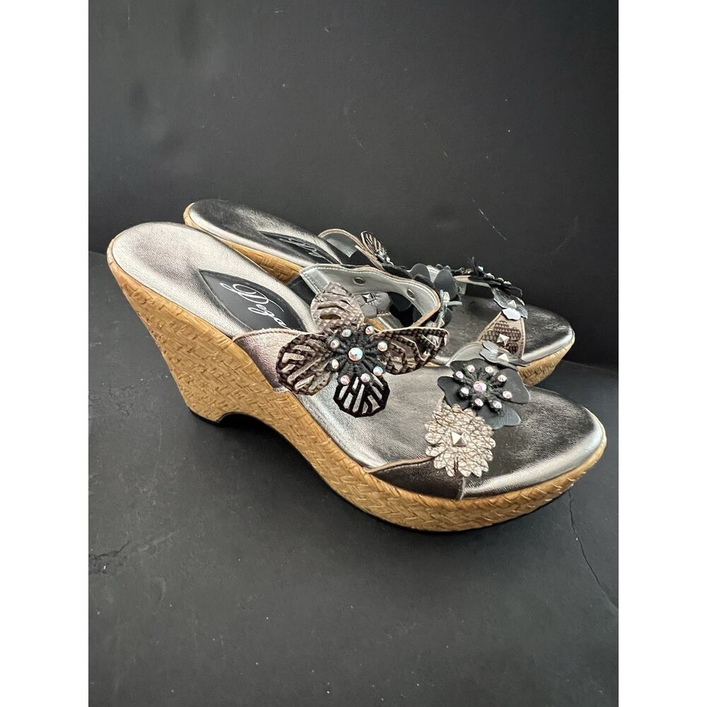 Dezario Womens EU37 Swarovski Elements Butterfly Wedge Slide Sandals Size 7